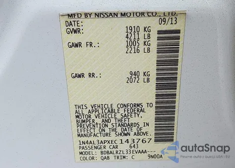 2014 Nissan Altima 2.5 S из США, поврежденный, VIN 1N4AL3APXEC143767